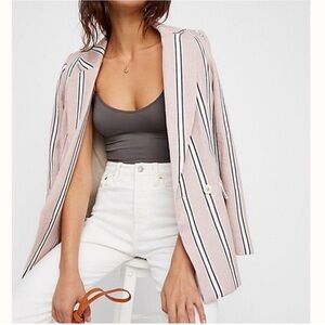 Free People Uptown Girl Blazer in Rose Pink Stripe